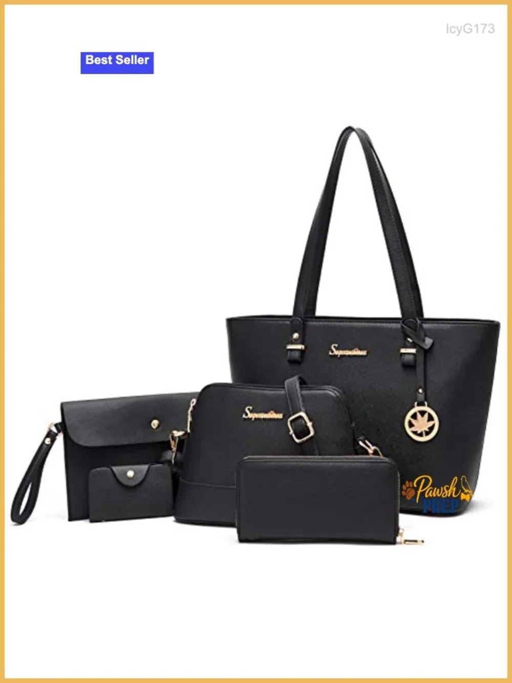Women's Satchel Handbag Set 5pcs Faux Leather Tote Shoulder Bag